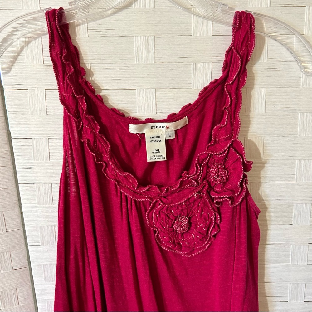 Studio M Embellished Pink Ruffled Tank Top - Picture 12 of 12